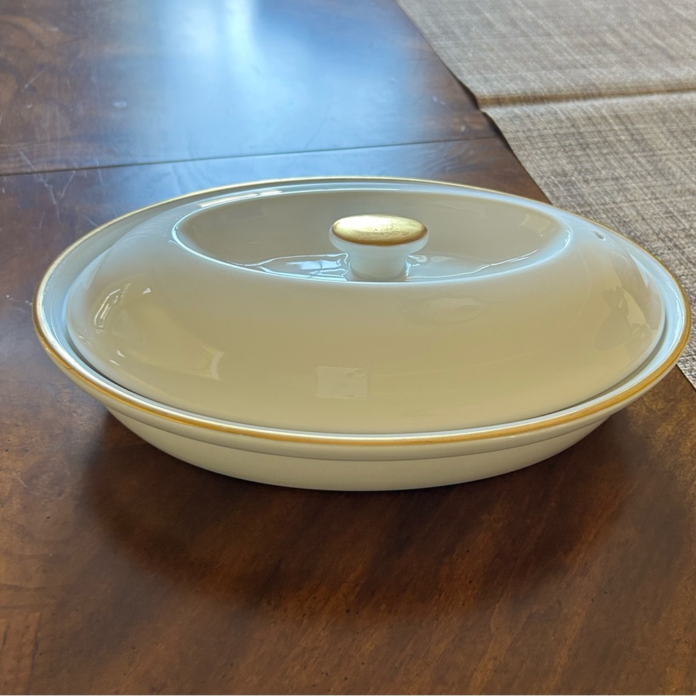 Porcelain Royal Worcester Casserole- White & Gold - gilded oven-to-table ware